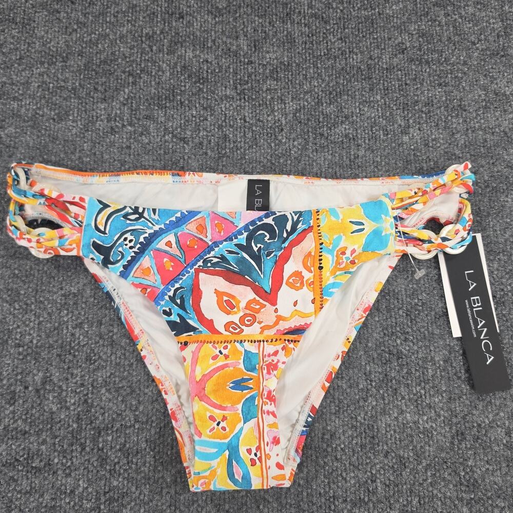 La Blanca Women's Size 10 Multicolor Strappy Bikini Bottom Ring Detail Swimwear